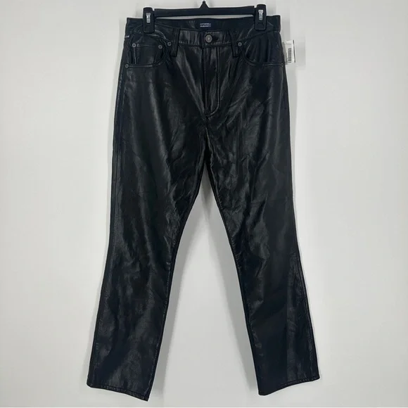 Citizens of Humanity Jolene High Rise Black Leather Straight Leg Jeans Size 27 - Picture 4 of 16
